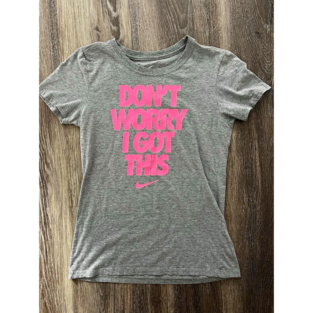 Nike Womens Slim Fit Gray Short Sleeve Crew Neck Graphic Quote Tee CA05553A S